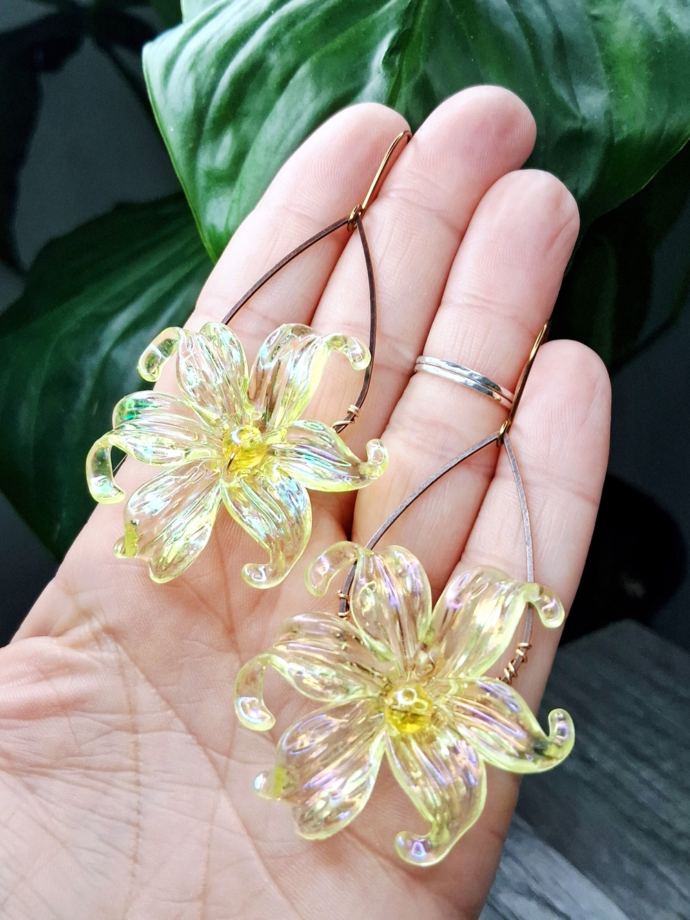 Iridescent Yellow Flower Teardrop Earrings - Women Jewelry